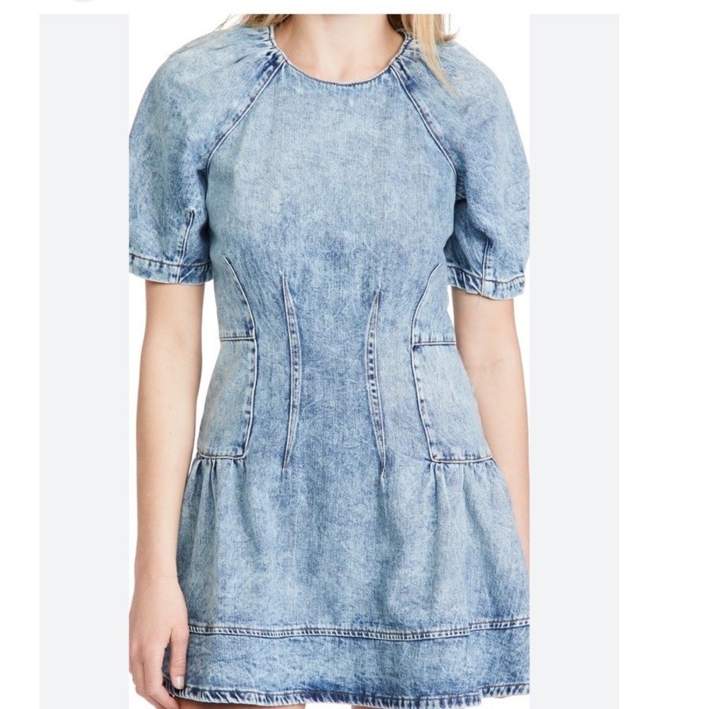 Jonathan Simkhai holland Denim Mini Dress Light Wash Puff Sleeve Organic  s‎ m - Picture 2 of 16